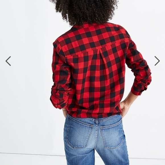 Madewell Red & Black Buffalo Plaid Tie Front Button Up Flannel Shirt Size Small - Picture 3 of 12